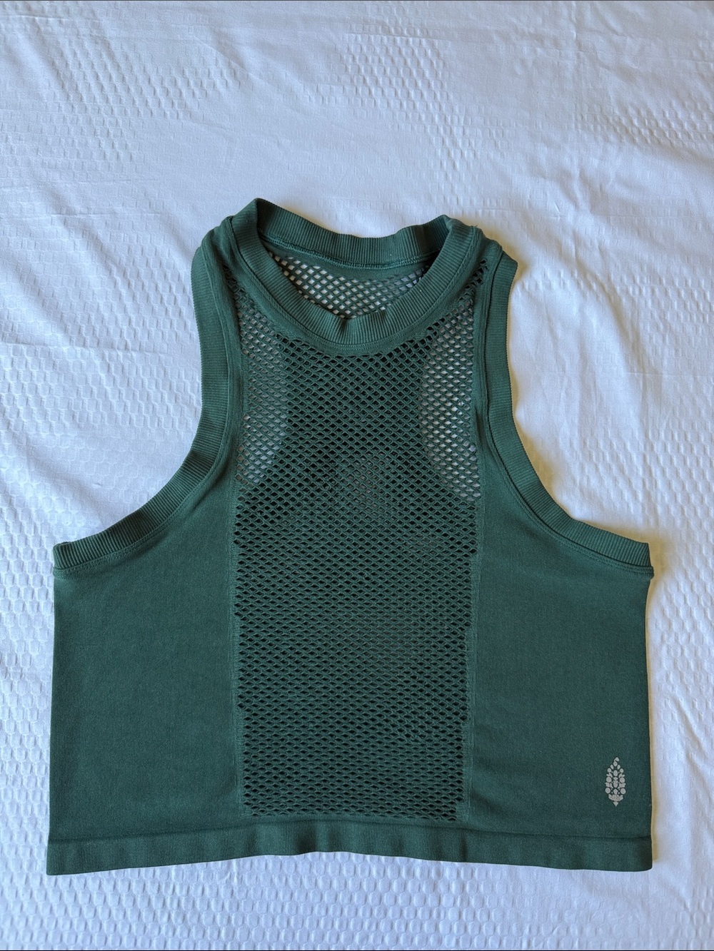 Free People Teal Mesh-Detail Cropped Tank